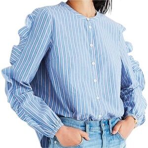Madewell Striped Frill-Sleeve Shirt Blouse Spring Womens Large